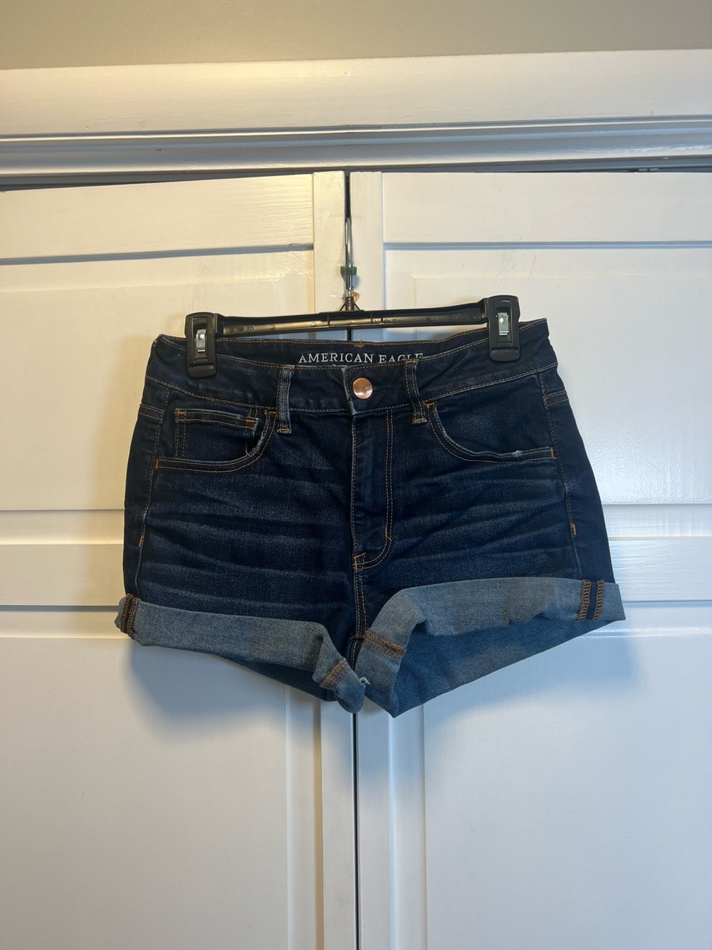 American Eagle Outfitters Super Stretch Hi-Rise Shortie Shorts Dark Blue Size 8